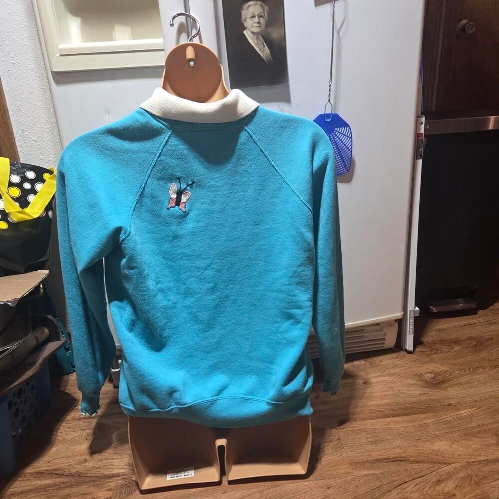 80s Embroidered Patchwork Butterfly Collared Ruff… - image 6